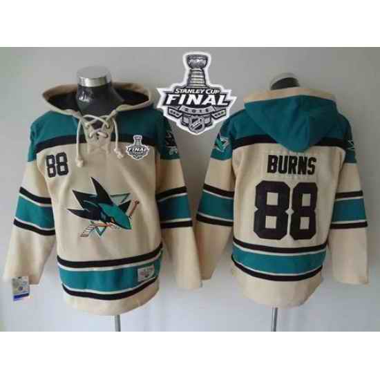 Men San Jose Sharks 88 Brent Burns Cream Sawyer Hooded Sweatshirt 2016 Stanley Cup Final Patch Stitched NHL Jersey